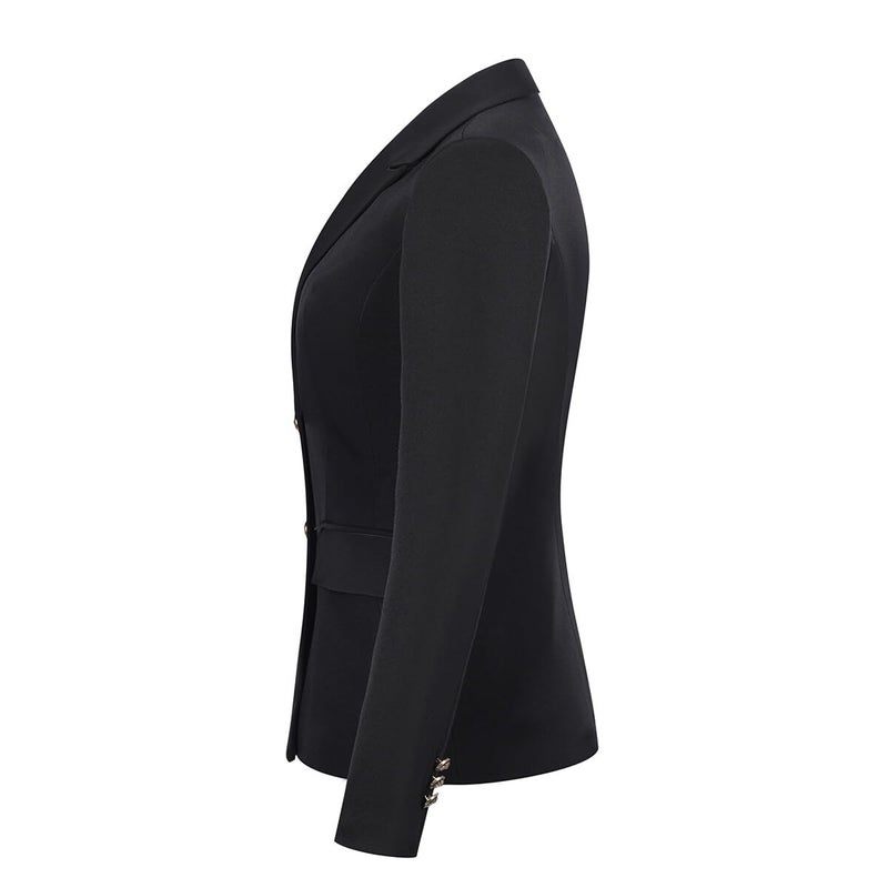 YUNCLOS طقم بدلة عمل نسائي مكون من قطعتين من يونسلو، سترة ضيقة ذات زرين وسروال باللون الأسود الغراب - Image 3